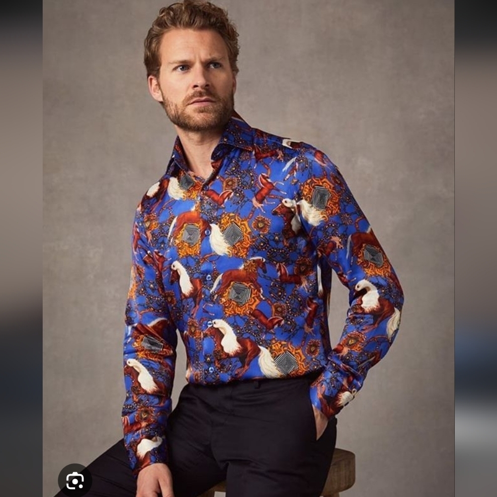 NWOT Hawes & Curtis Men's Limited Edition Horse Patterned Shirt_XXL
